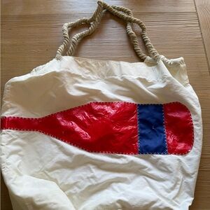 White Tote Bag with Red and Blue paddle Design